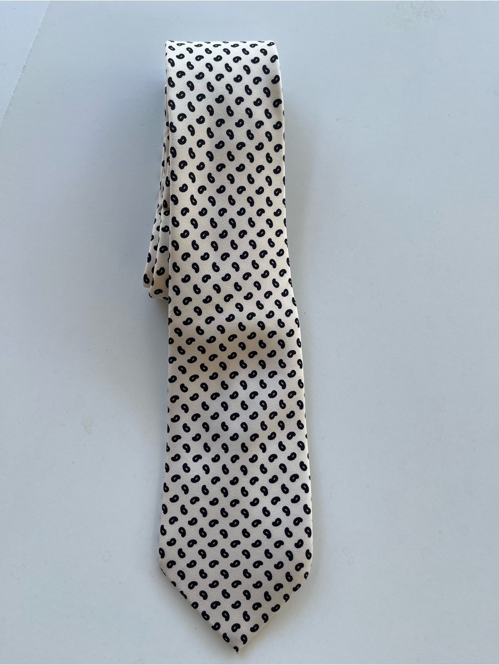 Ermenegildo Zegna Woven Silk Bright Ivory & Navy Paisley Pattern Men's Tie